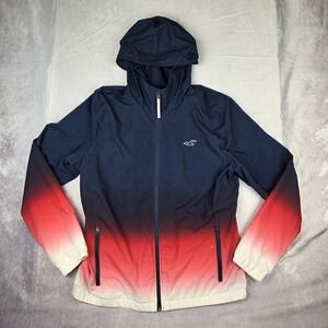 Hollister Mens Medium Epic Flex Black Blue Pink Full Zip Windbreaker Jacket